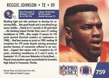 1991 Pro Set #759 Reggie Johnson Back