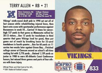 1991 Pro Set #833 Terry Allen Back