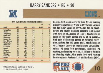 1991 Pro Set #10 Barry Sanders Back