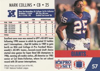 1991 Pro Set #57 Mark Collins Back