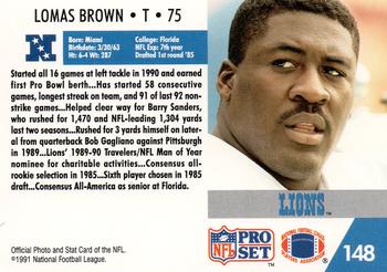 1991 Pro Set #148 Lomas Brown Back