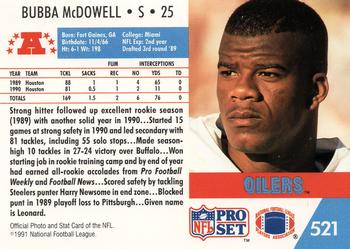 1991 Pro Set #521 Bubba McDowell Back