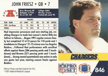 1991 Pro Set #846 John Friesz Back
