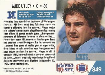 1991 Pro Set #849 Mike Utley Back