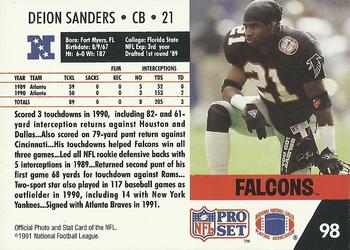 1991 Pro Set #98 Deion Sanders Back
