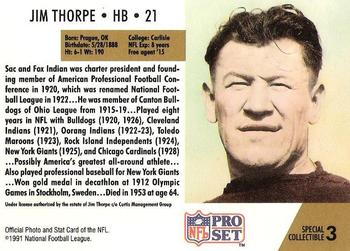 1991 Pro Set #3 Jim Thorpe Back