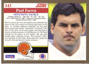 1991 Score #143 Paul Farren Back