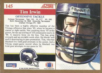 1991 Score #145 Tim Irwin Back