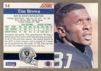 1991 Score #14 Tim Brown Back