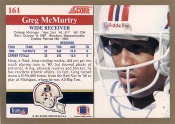 1991 Score #161 Greg McMurtry Back