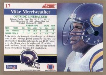 1991 Score #17 Mike Merriweather Back
