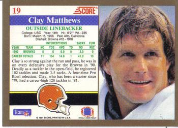 1991 Score #19 Clay Matthews Back