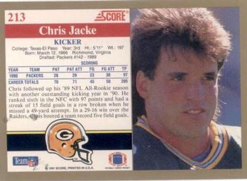 1991 Score #213 Chris Jacke Back