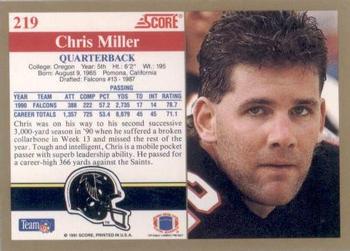 1991 Score #219 Chris Miller Back