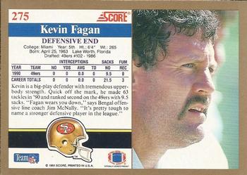 1991 Score #275 Kevin Fagan Back