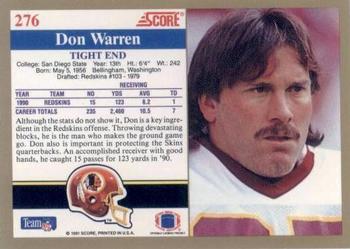 1991 Score #276 Don Warren Back