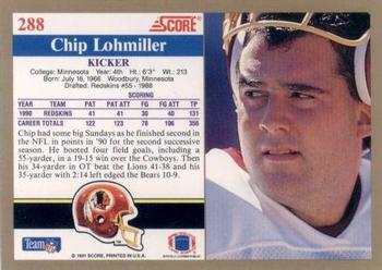1991 Score #288 Chip Lohmiller Back