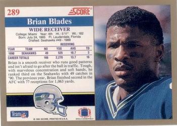 1991 Score #289 Brian Blades Back