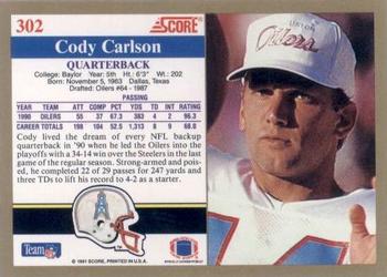 1991 Score #302 Cody Carlson Back