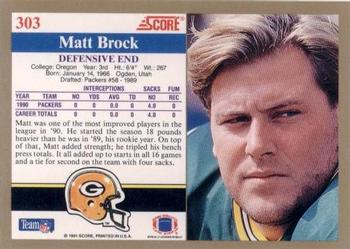 1991 Score #303 Matt Brock Back