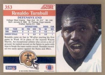 1991 Score #353 Renaldo Turnbull Back