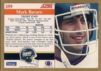 1991 Score #359 Mark Bavaro Back