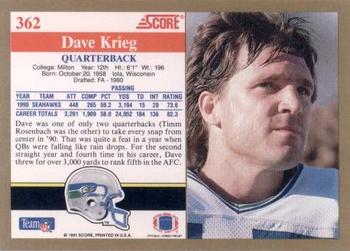 1991 Score #362 Dave Krieg Back