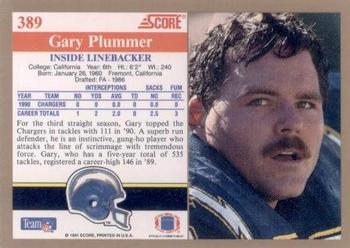 1991 Score #389 Gary Plummer Back