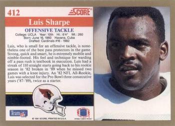1991 Score #412 Luis Sharpe Back