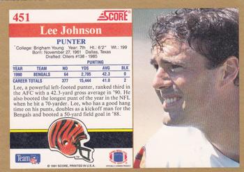 1991 Score #451 Lee Johnson Back