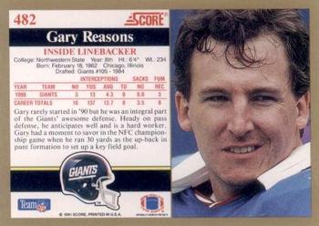 1991 Score #482 Gary Reasons Back