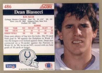 1991 Score #486 Dean Biasucci Back