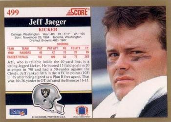 1991 Score #499 Jeff Jaeger Back