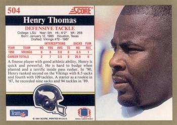 1991 Score #504 Henry Thomas Back
