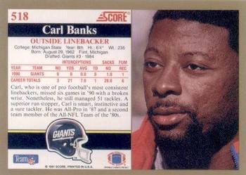 1991 Score #518 Carl Banks Back