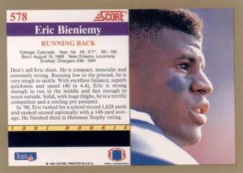 1991 Score #578 Eric Bieniemy Back
