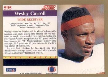 1991 Score #595 Wesley Carroll Back