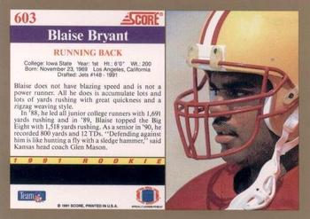 1991 Score #603 Blaise Bryant Back