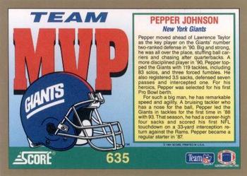 1991 Score #635 Pepper Johnson Back