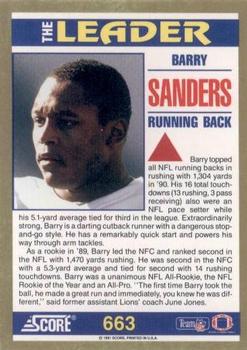 1991 Score #663 Barry Sanders Back
