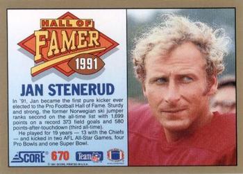 1991 Score #670 Jan Stenerud Back
