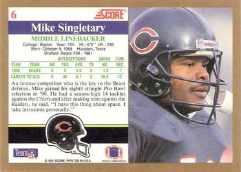 1991 Score #6 Mike Singletary Back