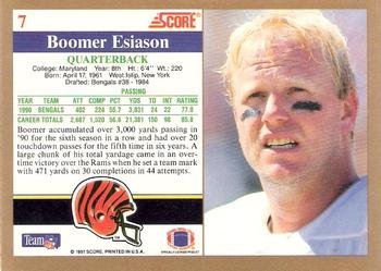 1991 Score #7 Boomer Esiason Back
