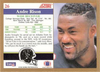 1991 Score #26 Andre Rison Back