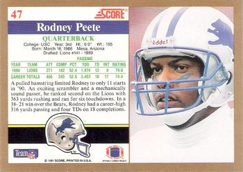 1991 Score #47 Rodney Peete Back