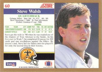 1991 Score #60 Steve Walsh Back