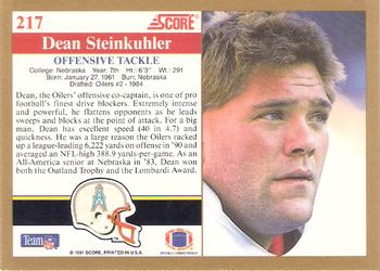 1991 Score #217 Dean Steinkuhler Back
