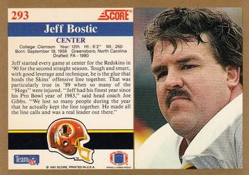 1991 Score #293 Jeff Bostic Back