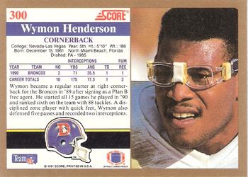 1991 Score #300 Wymon Henderson Back