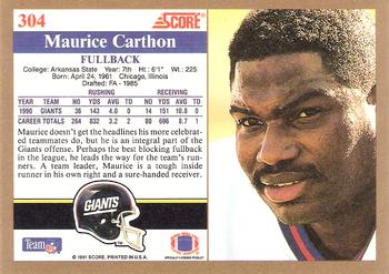 1991 Score #304 Maurice Carthon Back